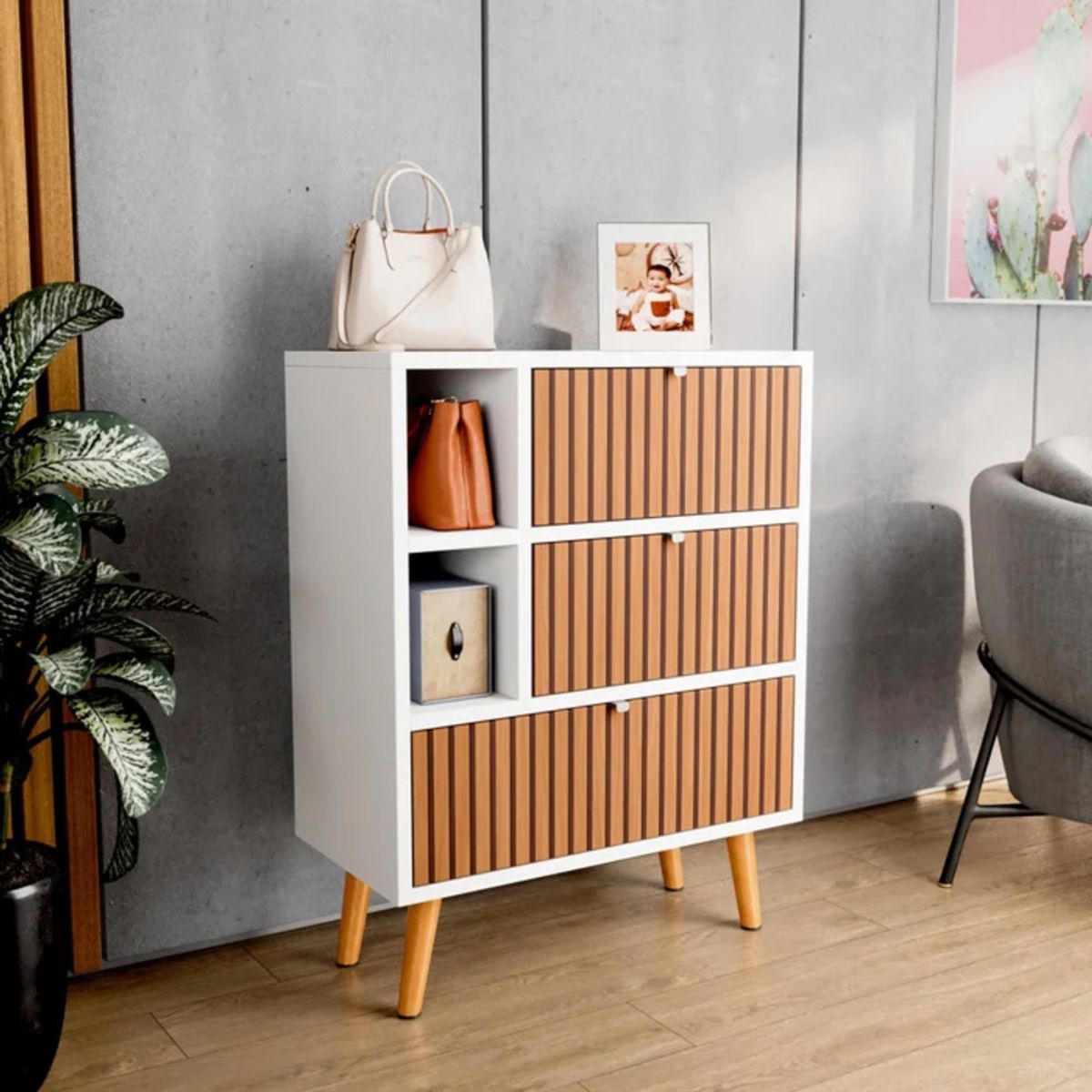 GENERICO - Zapatera Moderna Cisqua Blanco y Marrón R&R MUEBLES