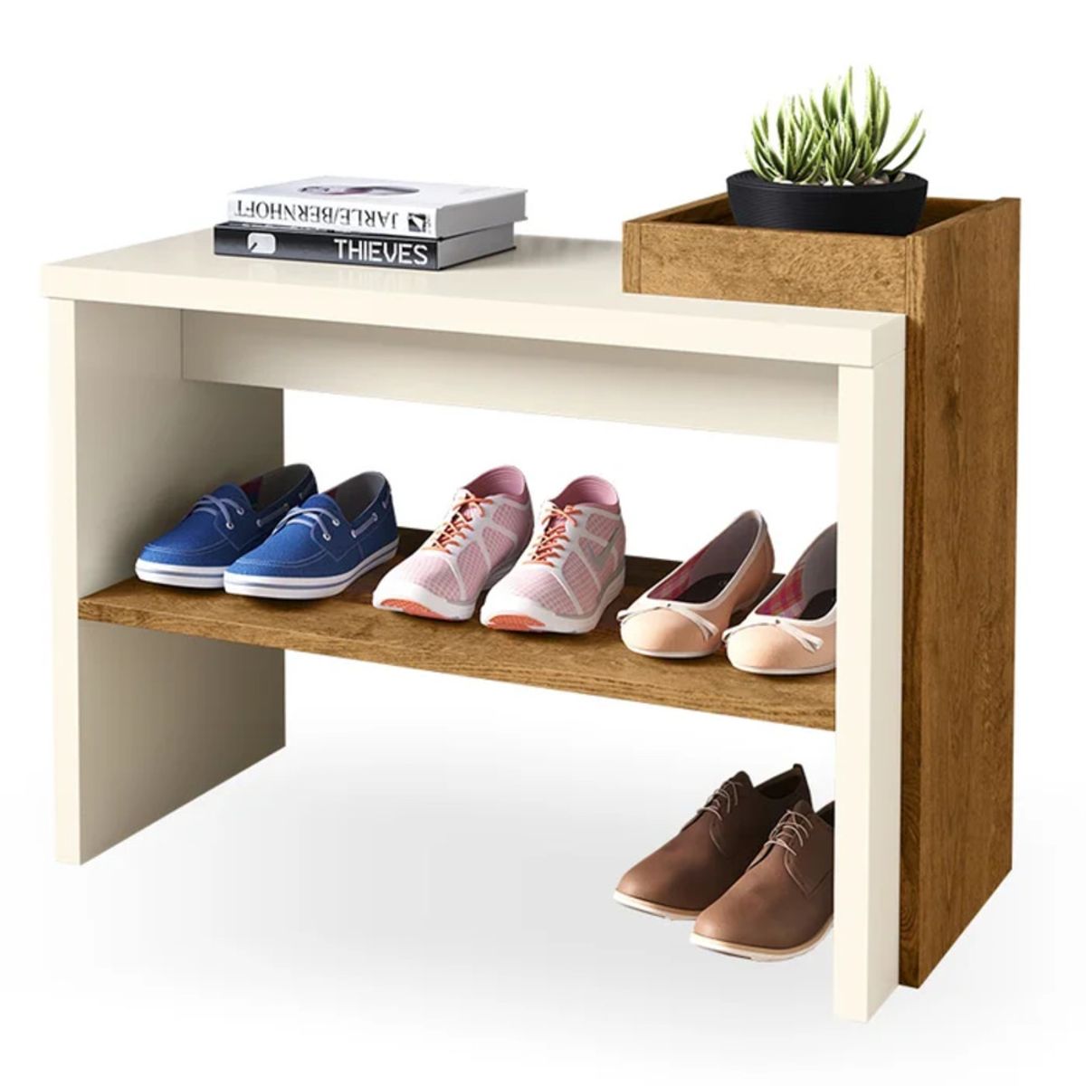 GENERICO - Zapatera Moderna Giruet Blanco y Marrón R&R MUEBLES