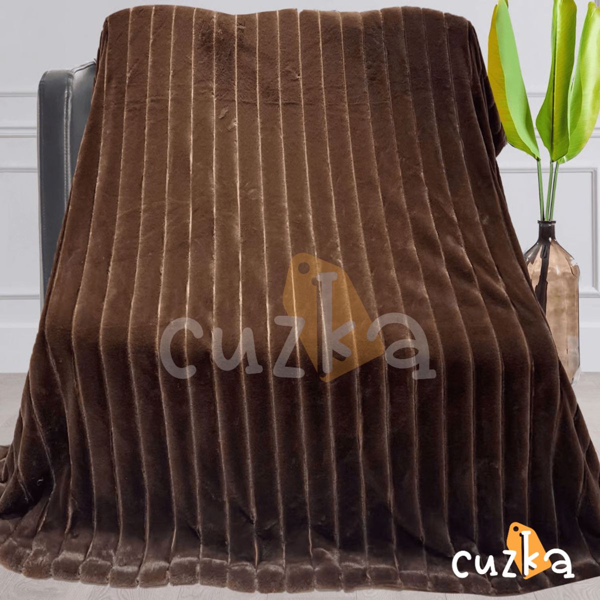 CASATEX - Manta Antialérgica Piel de Conejo Alto Relieve a Rayas QUEEN Coffe