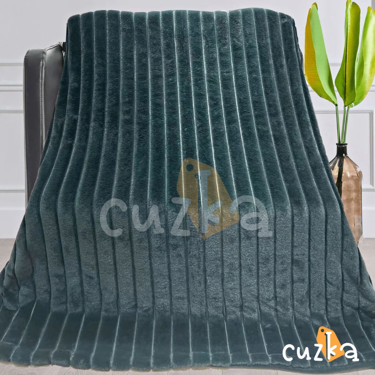 CASATEX - Manta Antialérgica Piel de Conejo Alto Relieve a Rayas QUEEN Green