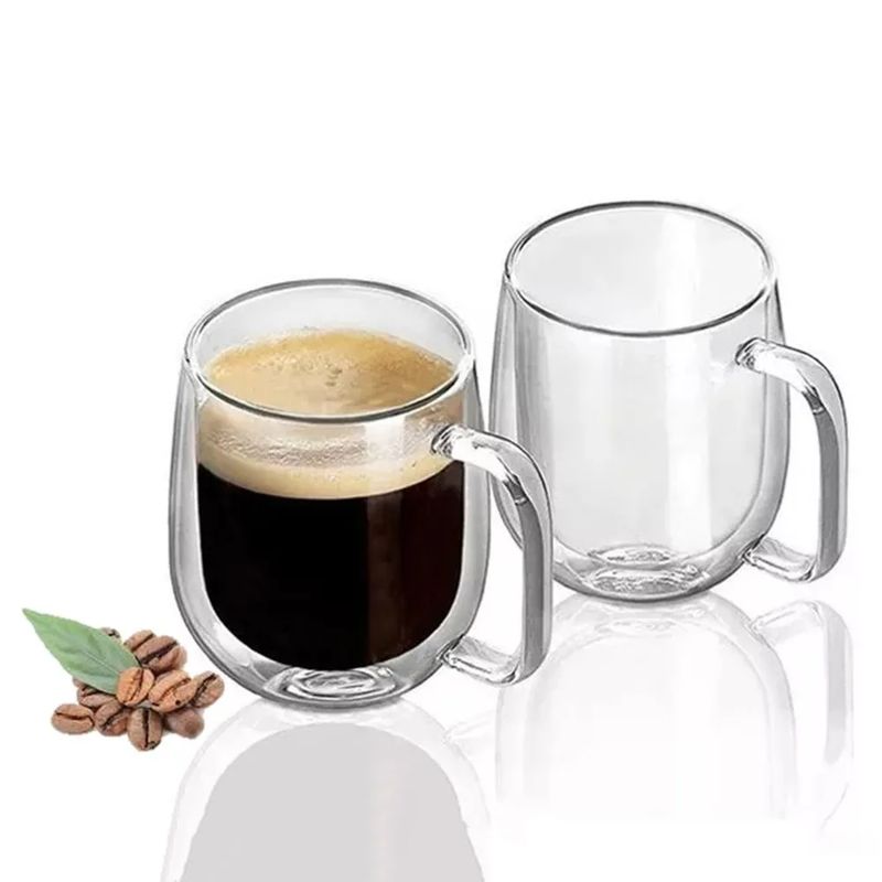 INSPIRA - Set de 2 Tazas Doble Pared de Vidrio Base Ancha 450 ml
