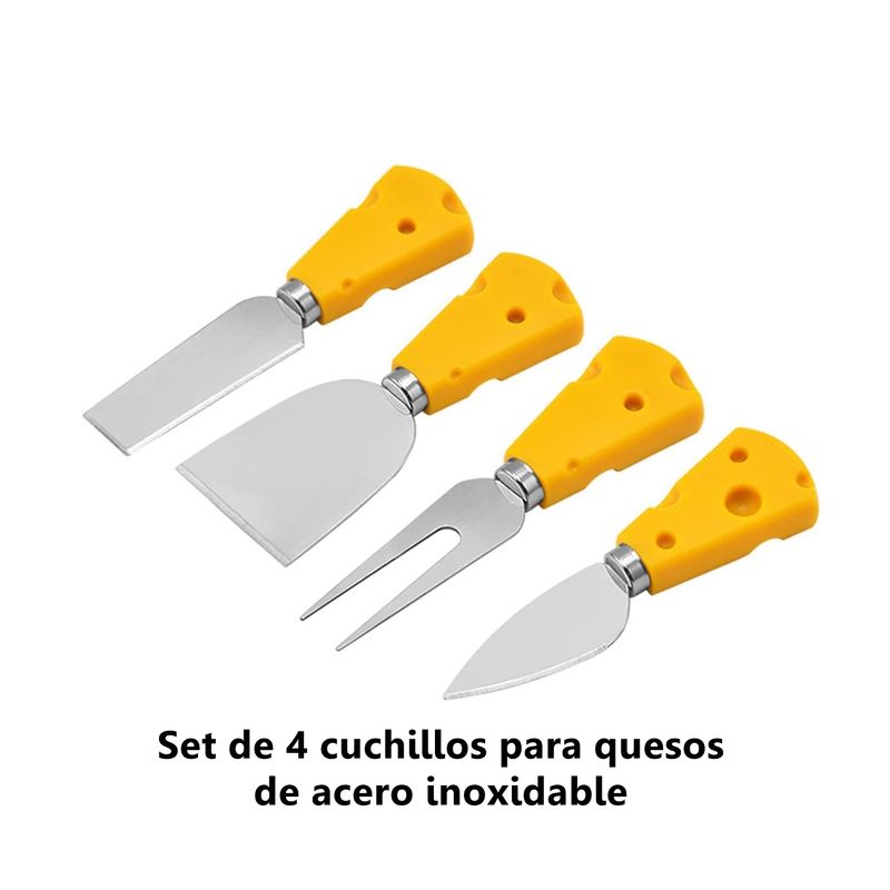 GENERICO - Set de 4 Cuchillos para Quesos de Acero Inoxidable Charcuteria Tablas