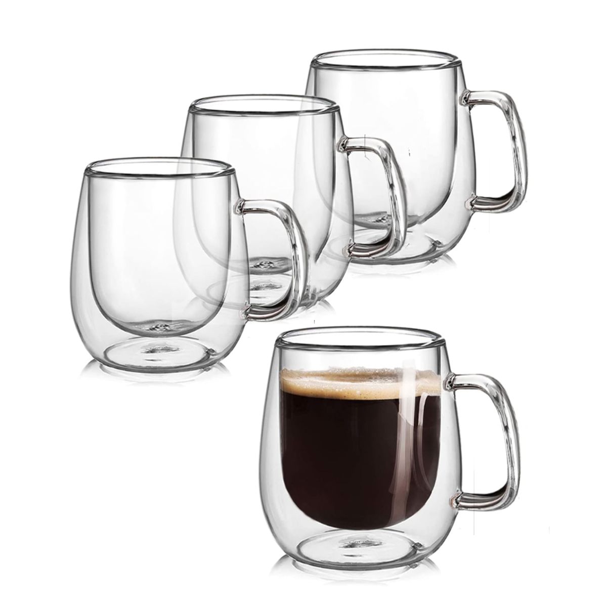 INSPIRA - Set de 4 Tazas Doble Pared de Vidrio Base Ancha 450 ml