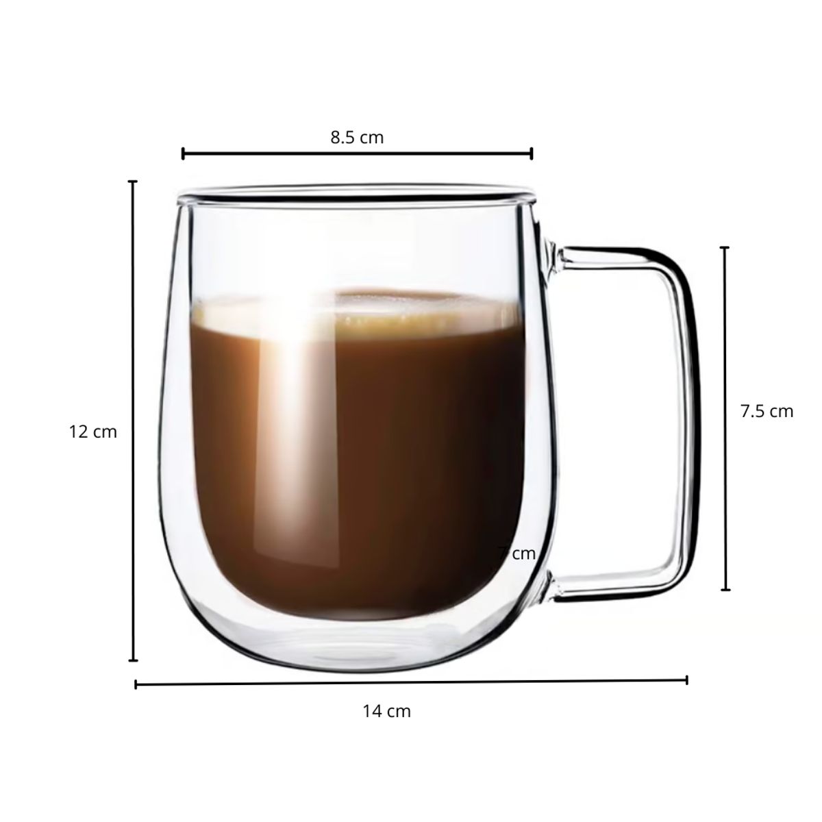 INSPIRA - Set de 4 Tazas Doble Pared de Vidrio Base Ancha 450 ml