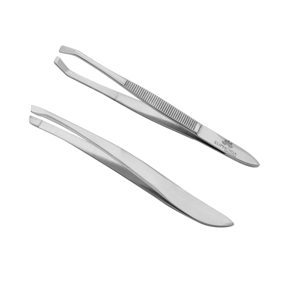 EUPHORIA - Pinzas Depilatorias Punta CANGREJO y BISELADA de Acero Inox