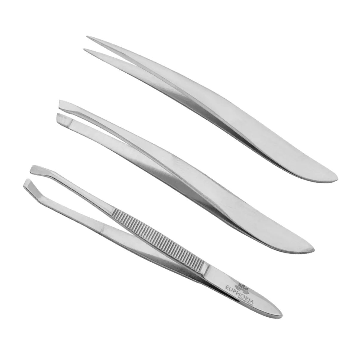 EUPHORIA - Pack x3 Pinzas Depilatorias Puntas Distintas de Acero Inox