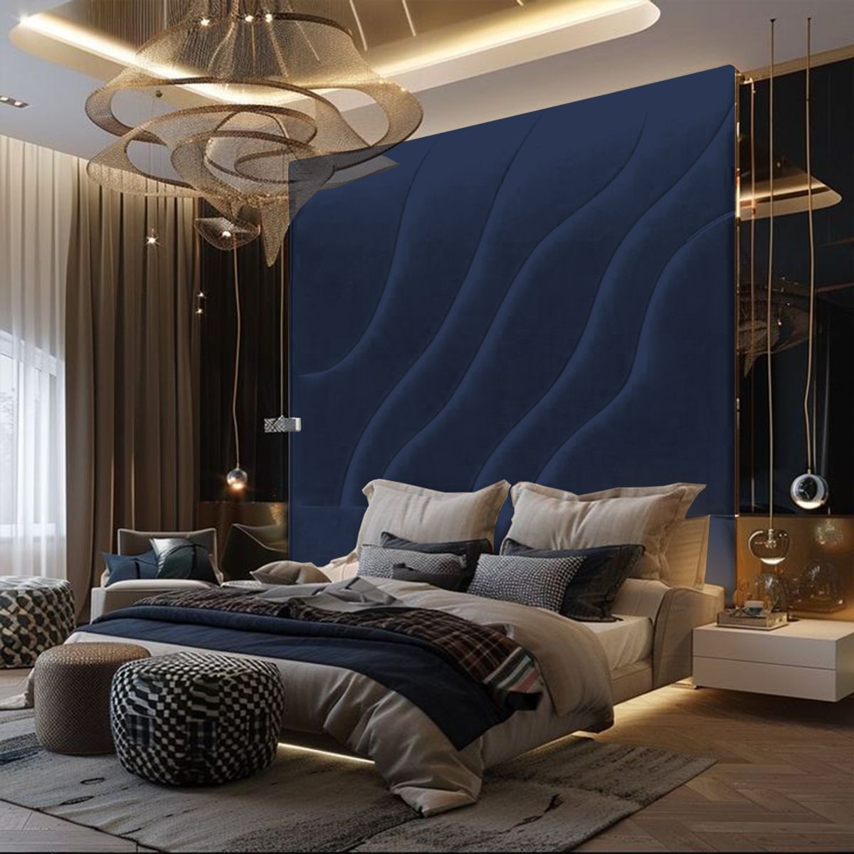 BARAKA HOME - Cabecera Kolding 1.5 Plz - Azul Marino