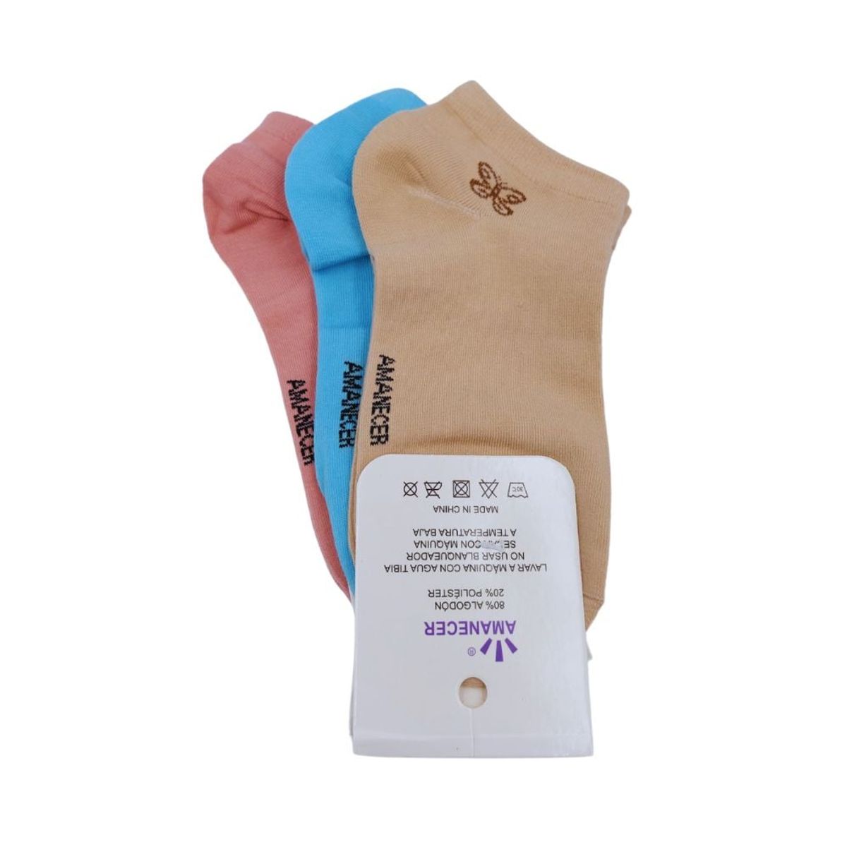 GENERICO - Pack de 3 Medias Tobilleras de Mujer colores Marron, Celeste, Rosa