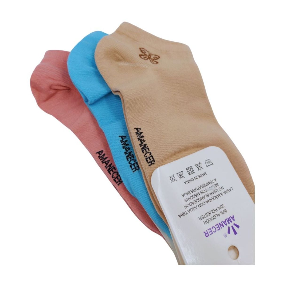 GENERICO - Pack de 3 Medias Tobilleras de Mujer colores Marron, Celeste, Rosa