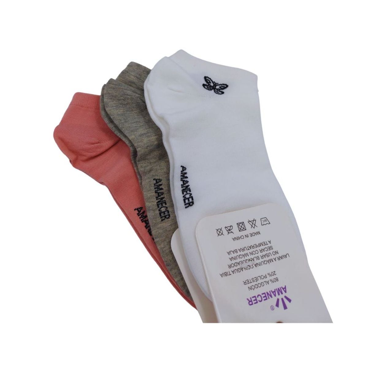 GENERICO - Pack de 3 Medias Tobilleras de Mujer colores Blanco, Gris y Rosa