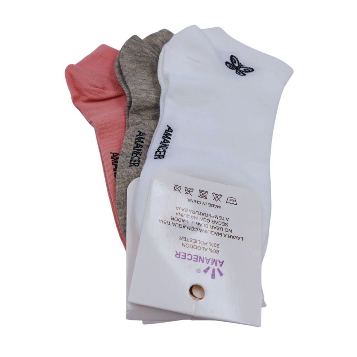 GENERICO - Pack de 3 Medias Tobilleras de Mujer colores Blanco, Gris y Rosa