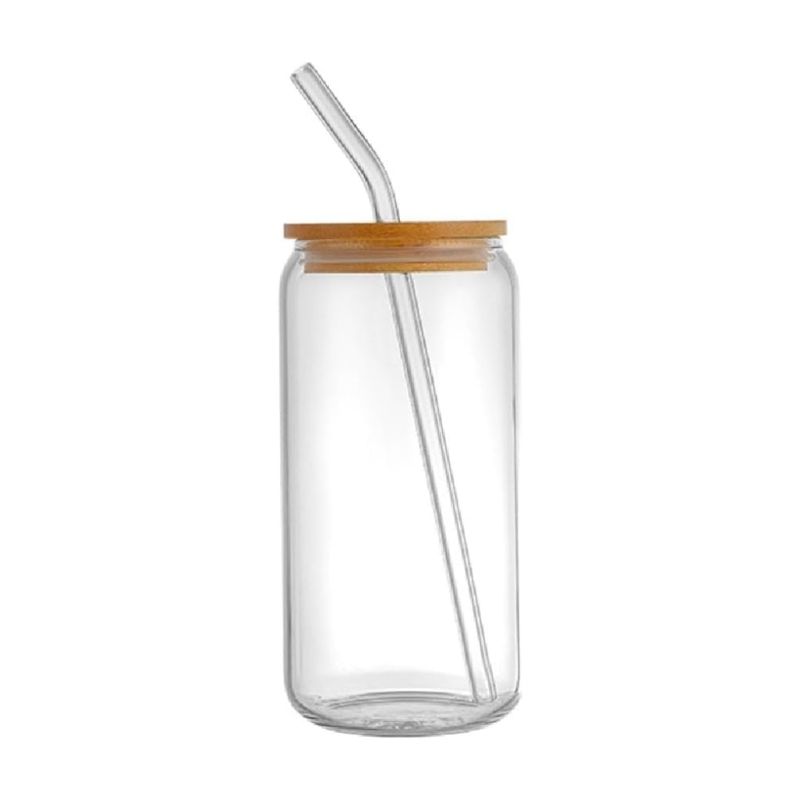 INSPIRA - Vaso de Vidrio Borosilicato con Tapa de Bambú y Sorbete 450 ml