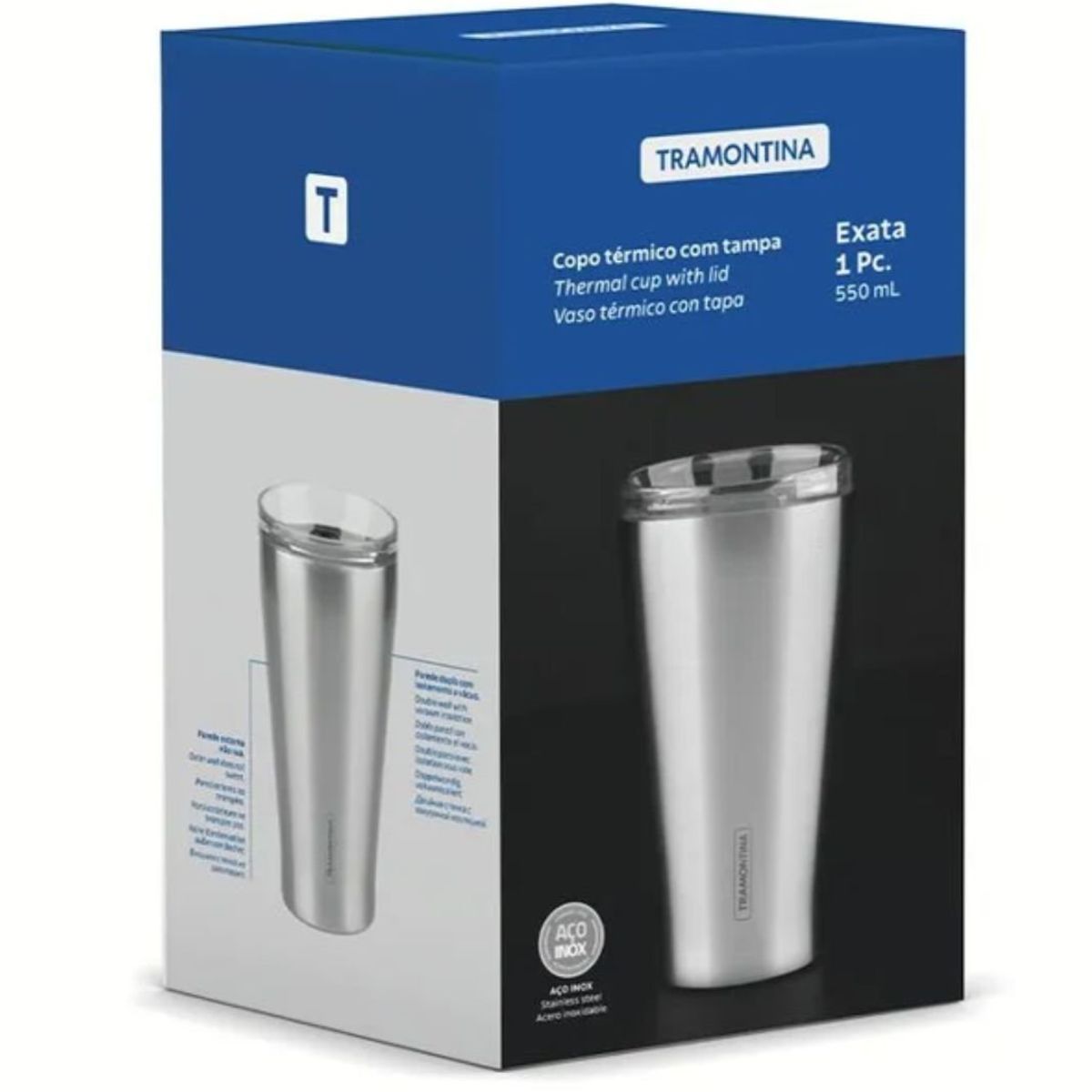 TRAMONTINA - Vaso Térmico de Acero con tapa 550Ml ml Exata