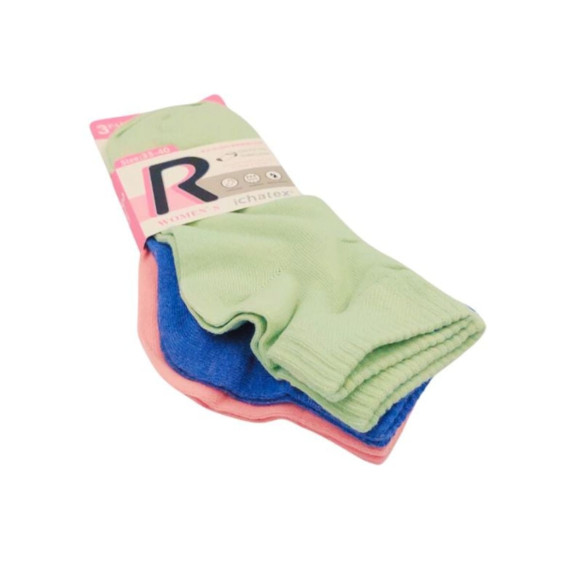 GENERICO - Pack de 3 Medias Canilleras de Mujer colores Verde, Azul y Rosa