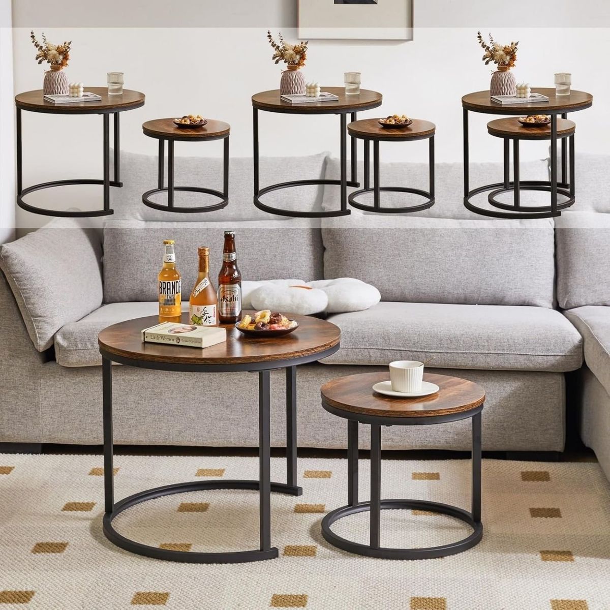 GENERICO - Set de Mesas de Centro Industrial Nidara Caramelo Coricha Home