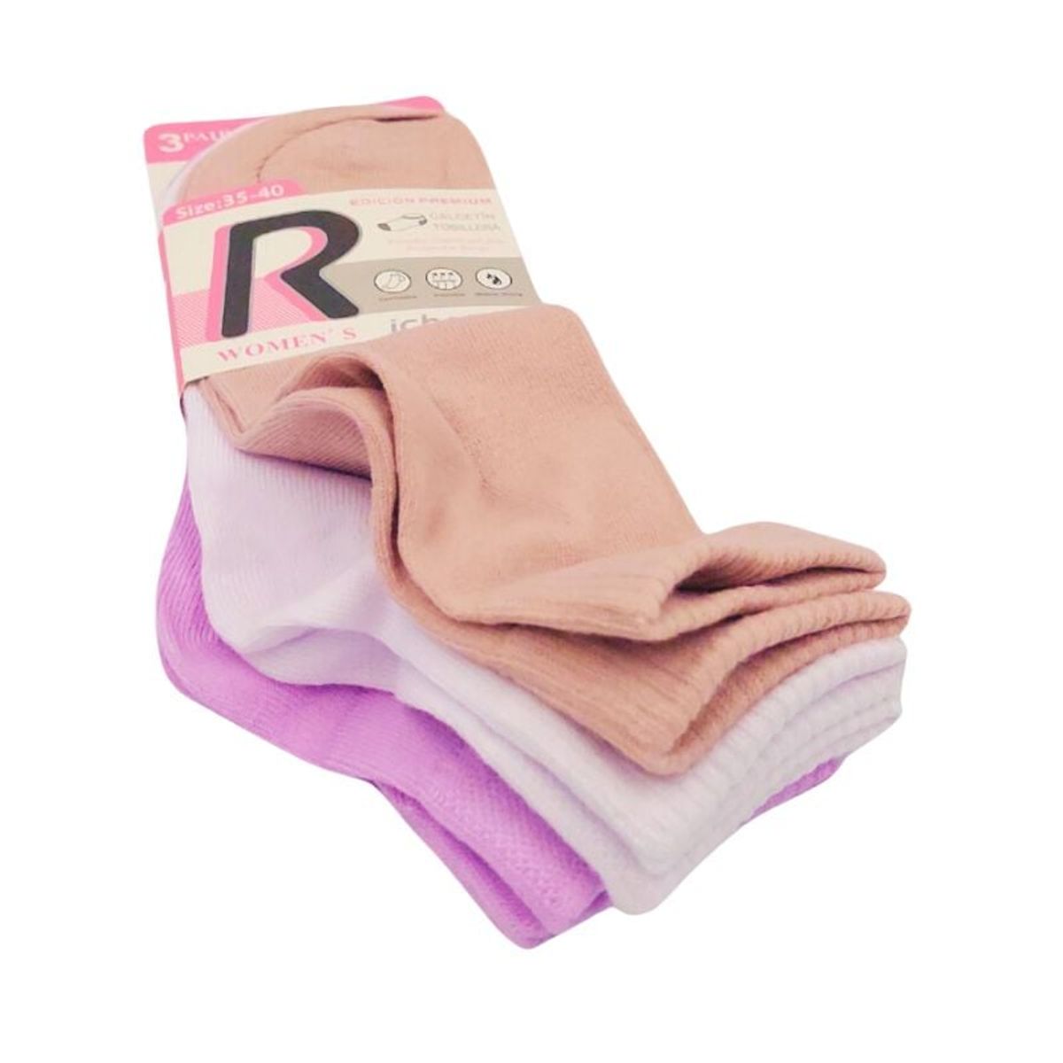 GENERICO - Pack de 3 Medias Canilleras de Mujer colores Morado, Rosa y Marron