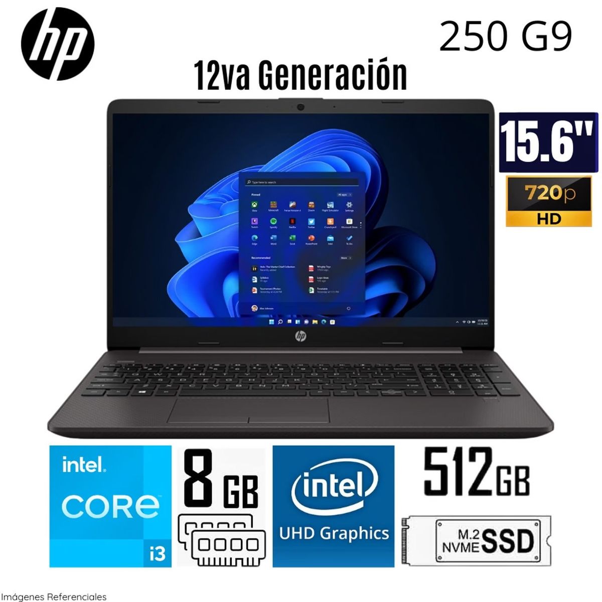 HP - Laptop HP 250 G9 Intel Core I3 1215U 8GB RAM 256GB SSD 15,6 " HD Win 11 9P7L0AT#ABM