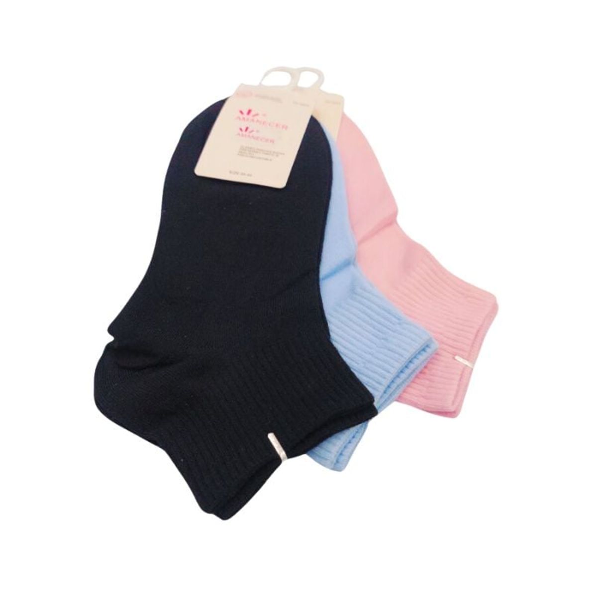 GENERICO - Pack de 3 Medias Canilleras de Mujer colores Negro, Rosa y Celeste