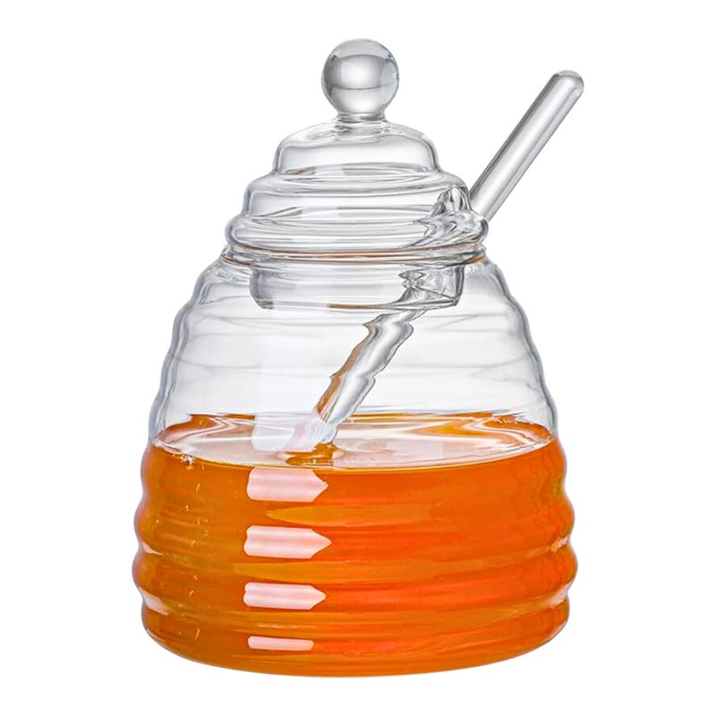 INSPIRA - Frasco para Miel con Cuchara y Tapa de Vidrio Borosilicato 450 ml