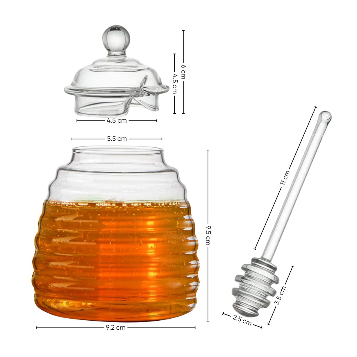 INSPIRA - Frasco para Miel con Cuchara y Tapa de Vidrio Borosilicato 450 ml