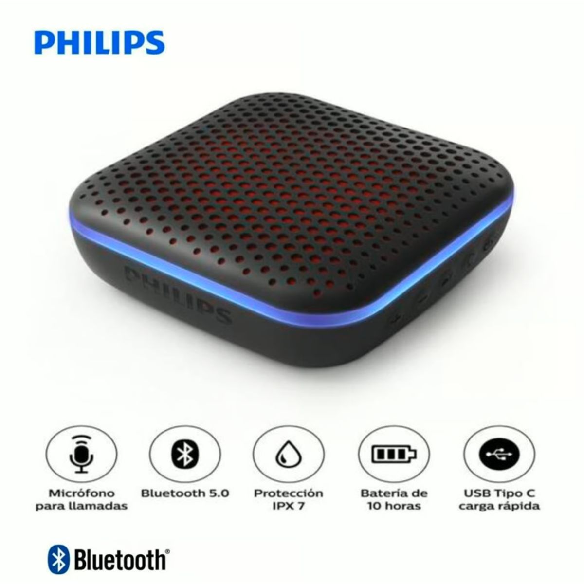 PHILIPS - Parlante Philips TAS2505 Bluetooth IPX7 LED Multicolor Impermeable