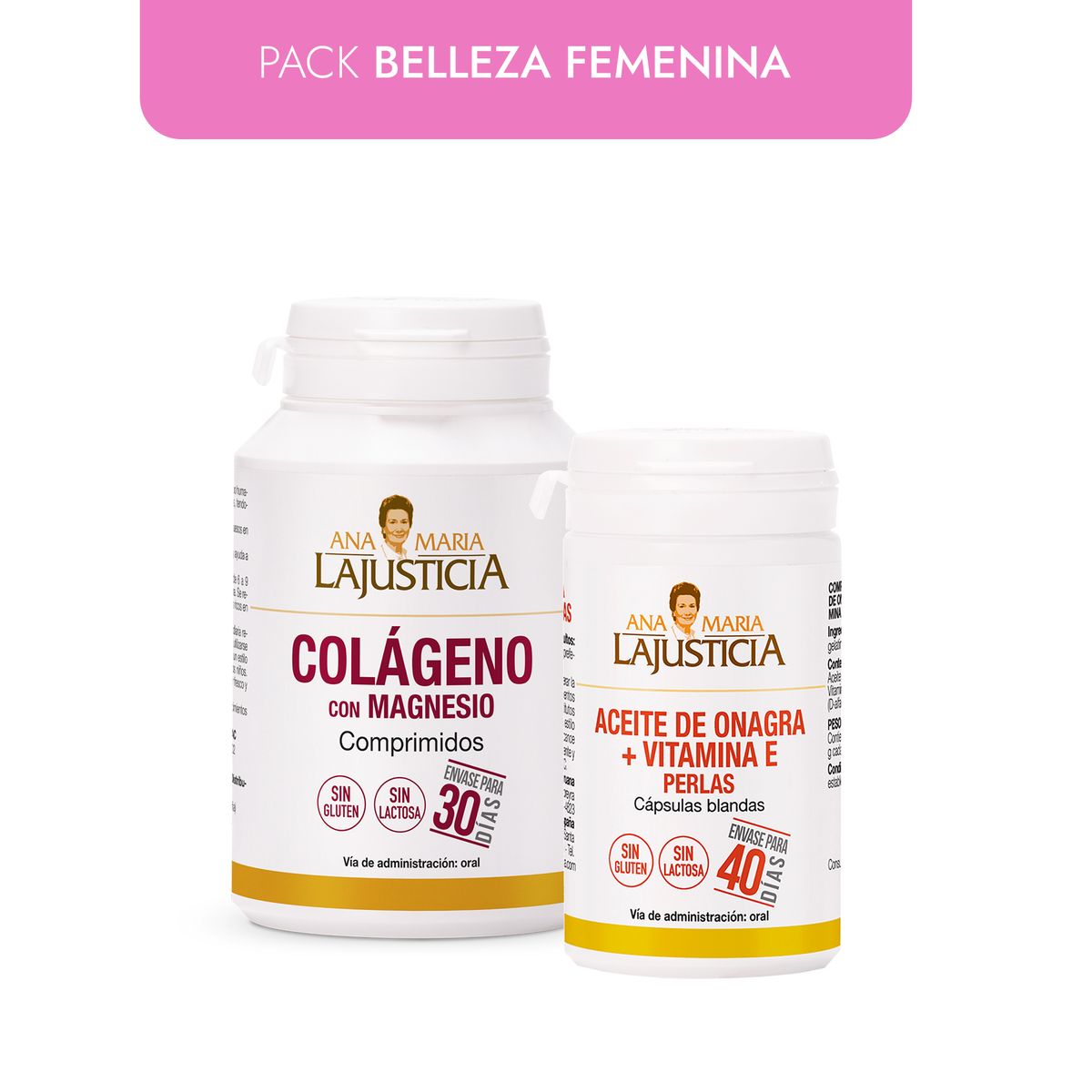 ANA MARIA LAJUSTICIA - PACK BELLEZA FEMENINA  COLÁGENO CON MAGNESIO + ACEITE DE ONAGRA Y VITAMINA E
