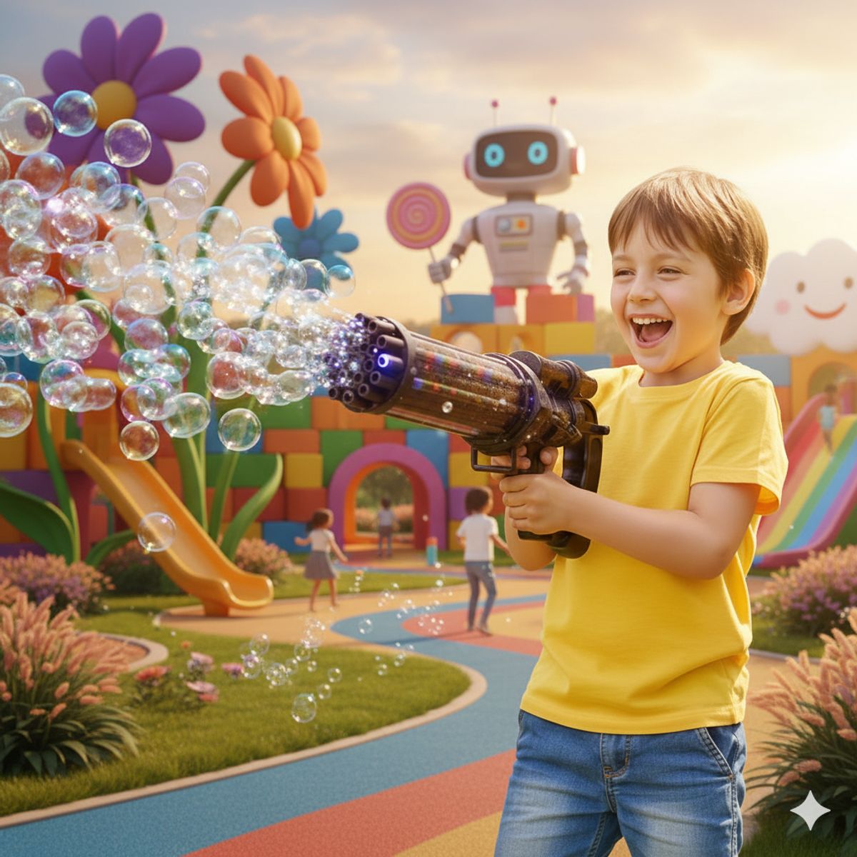 GENERICO - Pistola grande lanza burbujas 21 Hoyos con luces Negro