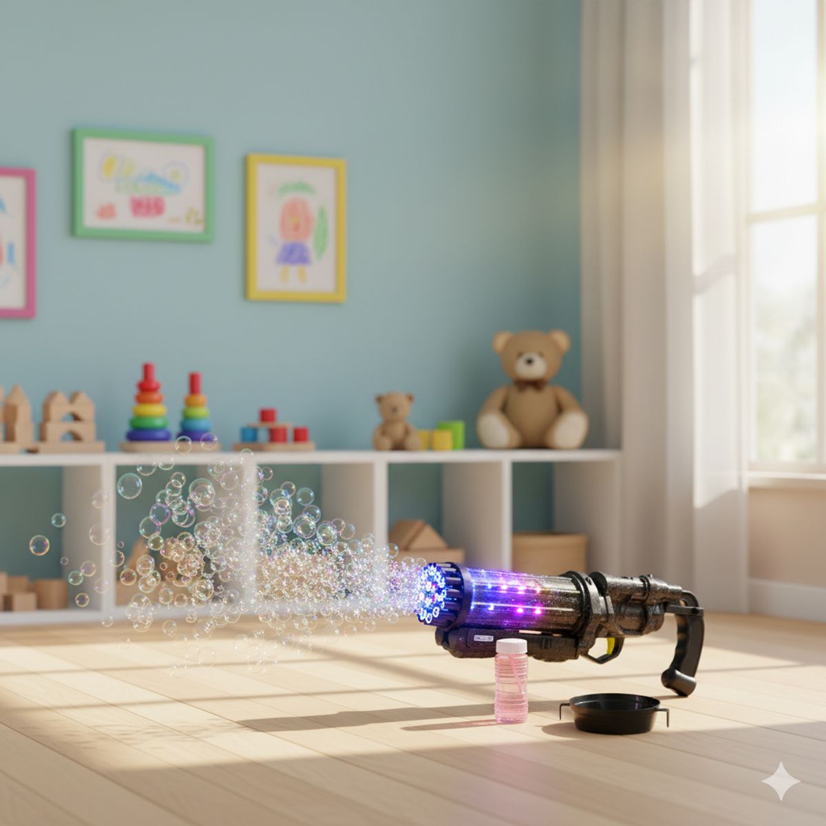 GENERICO - Pistola grande lanza burbujas 21 Hoyos con luces Negro