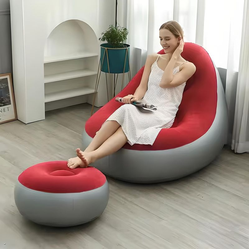GENERICO - PUFF SILLÓN SOFÁ CAMA CON REPOSA PIES INFLABLE TERRAZA ROJO