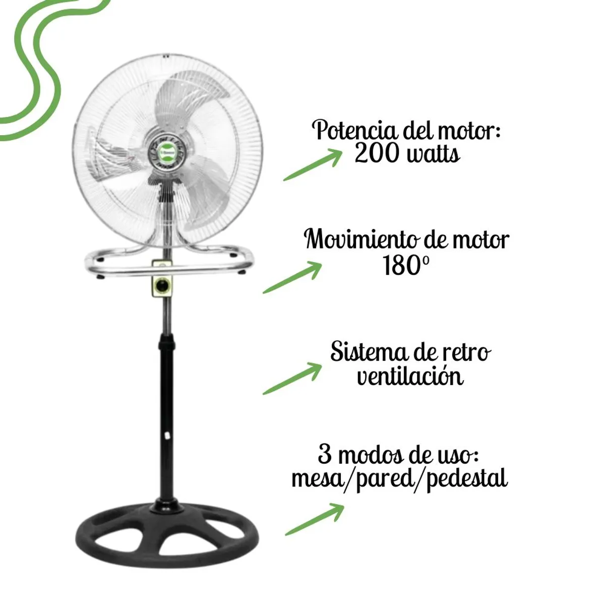 BOSSKO - Ventilador Bossko de 3 Aspas 3en1 18″ 200 Watts BK-8218VI - PLATEADO