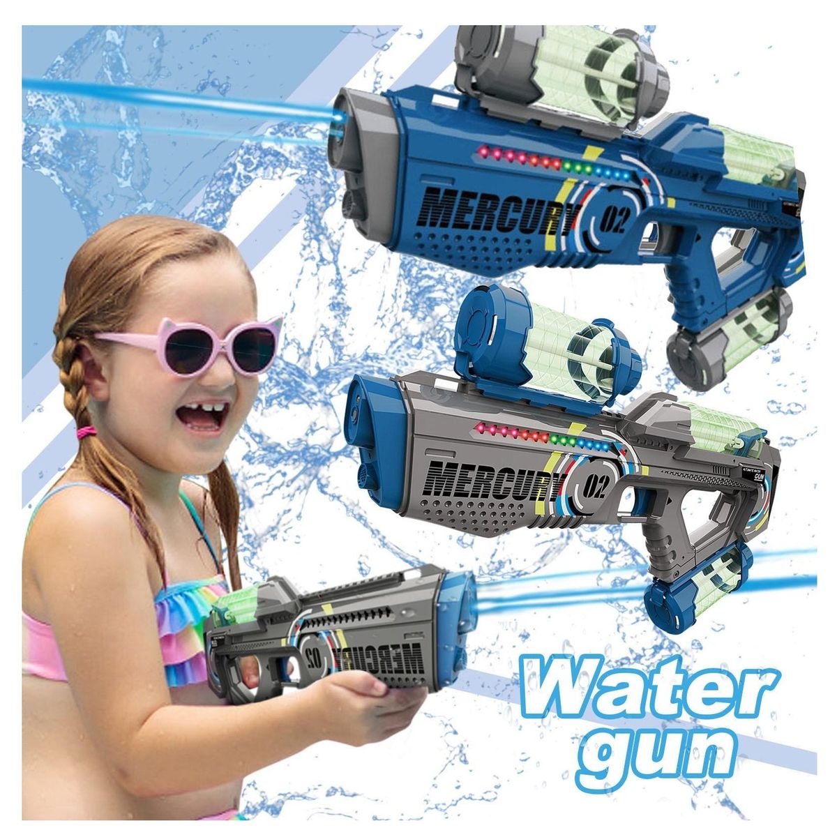GENERICO - PISTOLA DE AGUA ELECTRICA MERCURY 02 CON LUCES LED