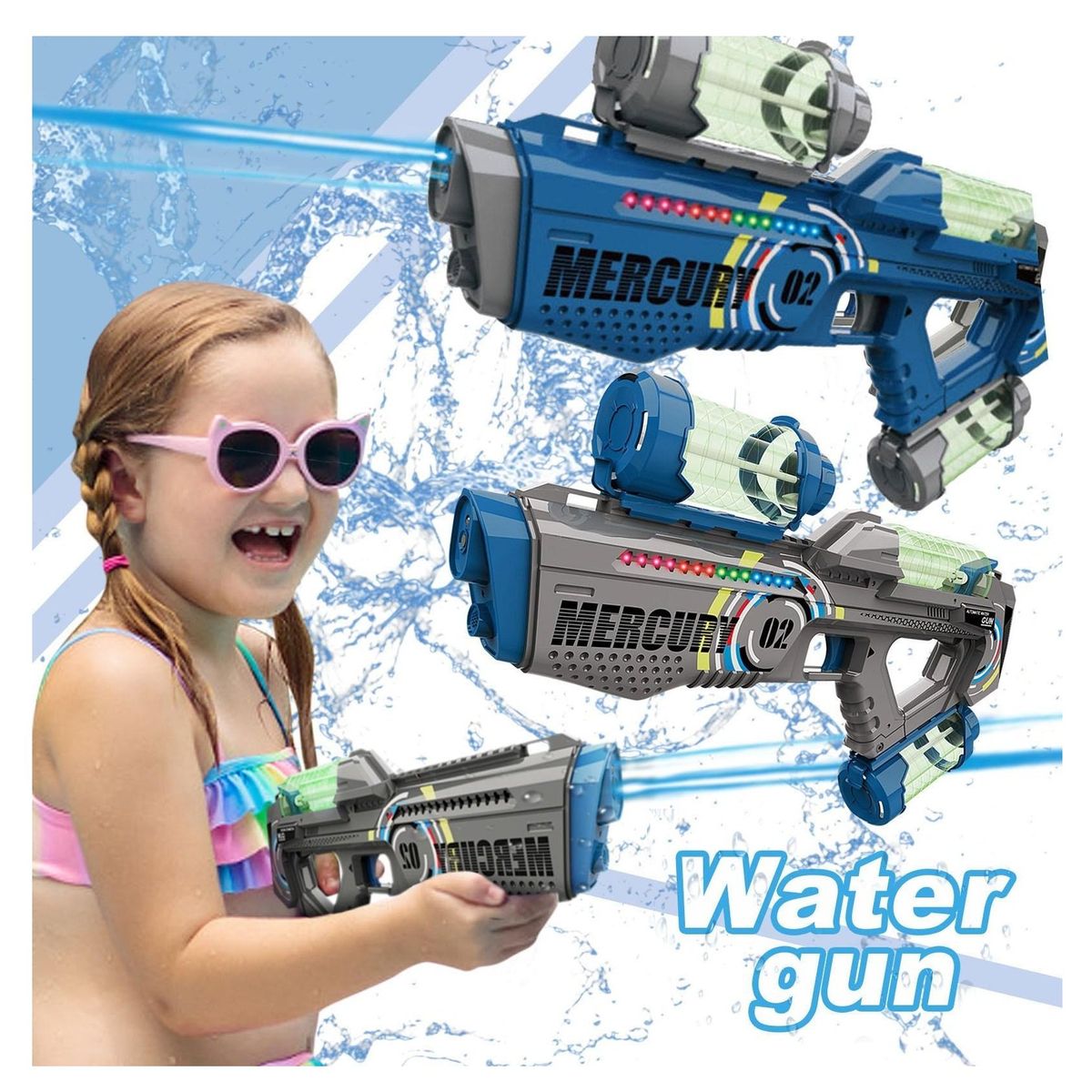 GENERICO - PISTOLA DE AGUA ELECTRICA MERCURY 02 CON LUCES LED