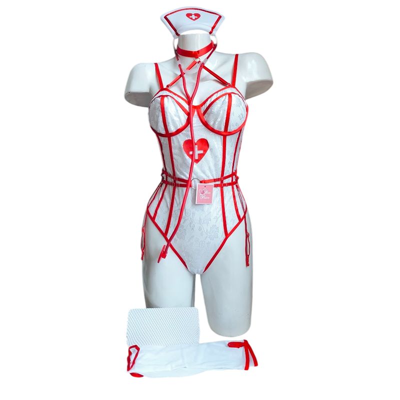 GENERICO - DISFRAZ DE ENFERMERA LENCERIA BODY PORTALIGAS