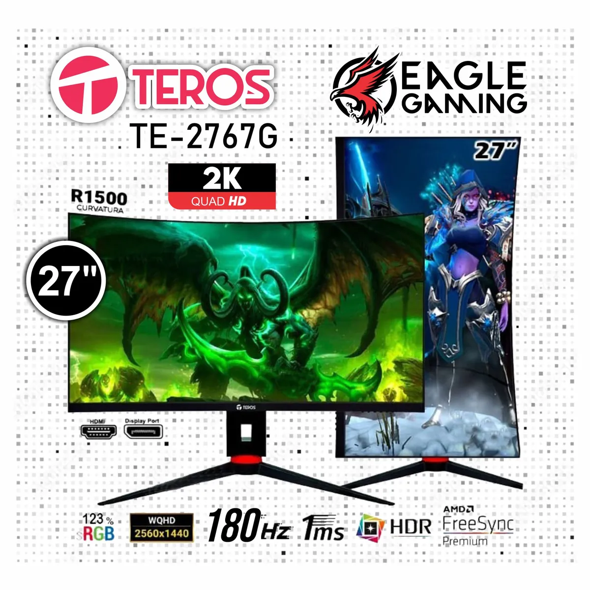 TEROS GAMING - Monitor Teros TE 2767G 27 Curvo 165hz 2560x1440 QHD HDR Pívot