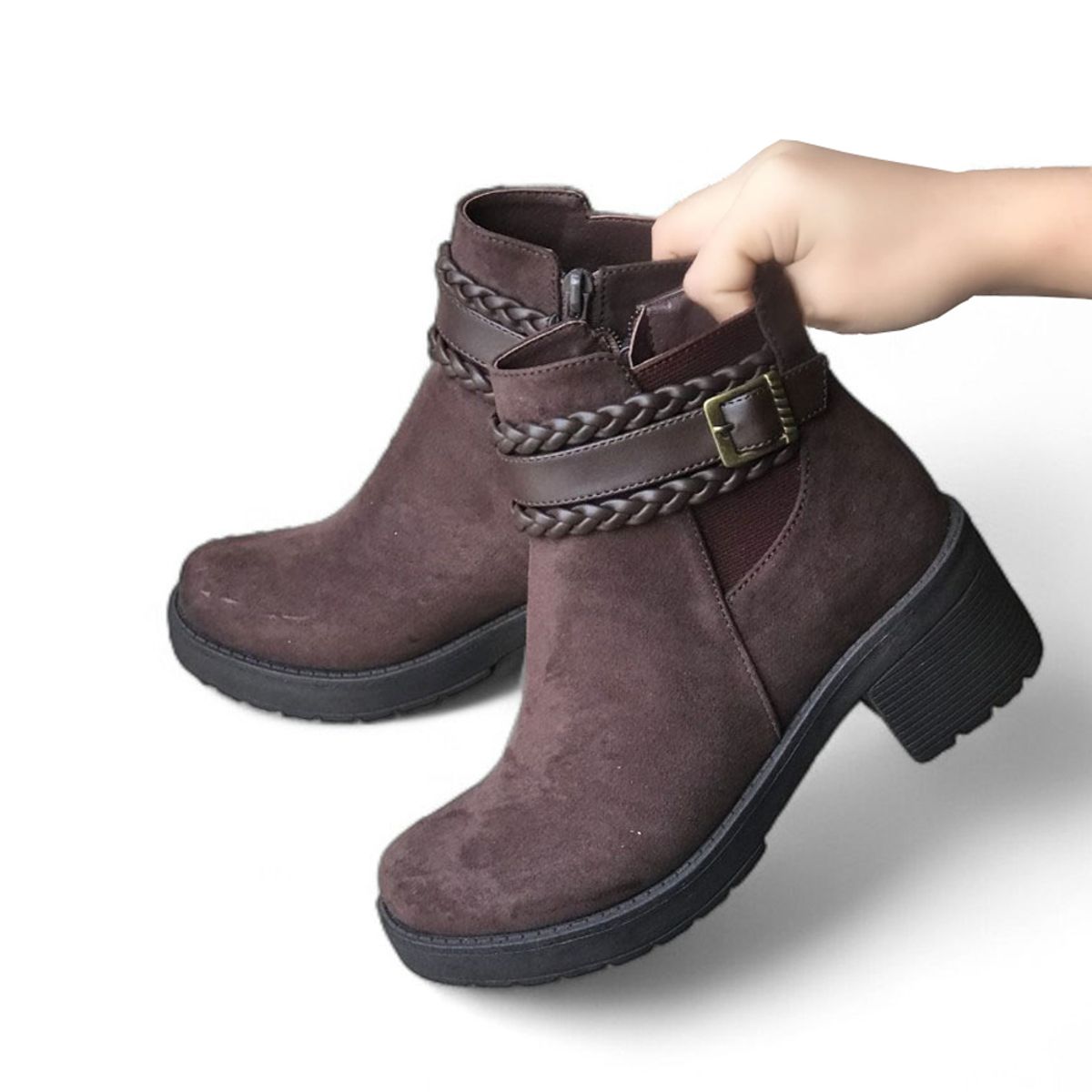 GENERICO - Bota mujer con detalle moderno de Trenza gamuza 2086L-55 color marron.-