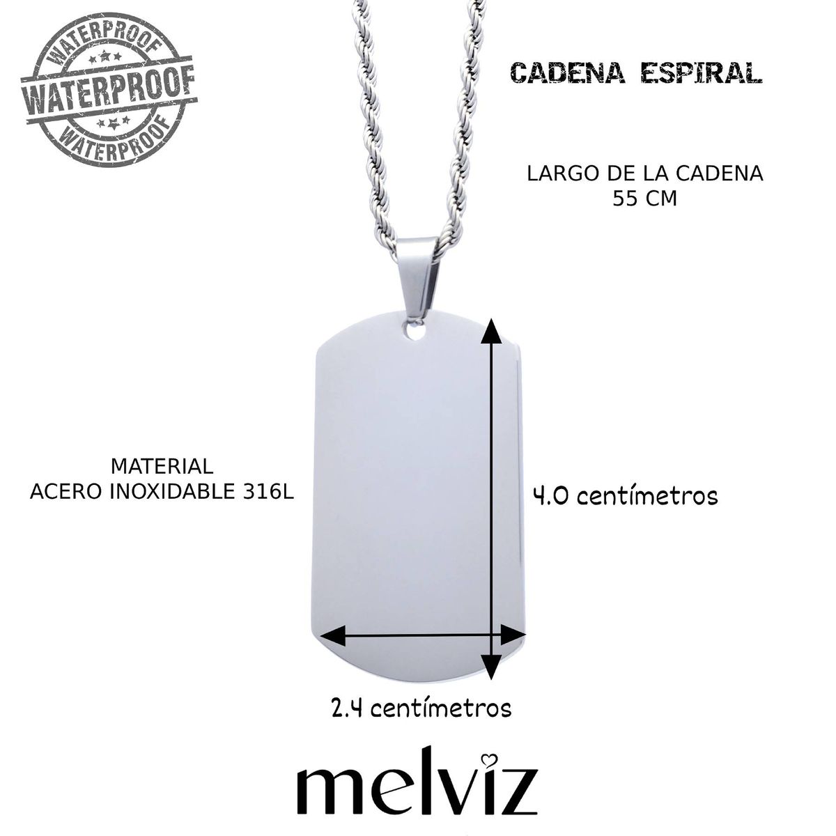 GENERICO - Collar Espiral + Placa Militar de acero inoxidable para Hombre