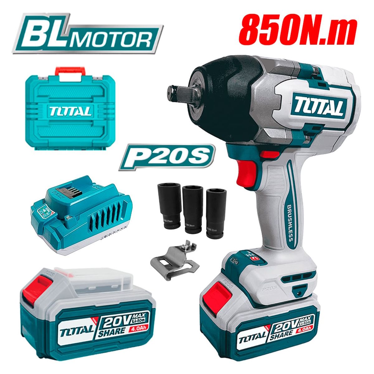 TOTAL TOOLS - LLAVE DE IMPACTO INDUSTRIAL 1 /2" TOTAL TIWLI2085 20V 850NM BRUSHLESS