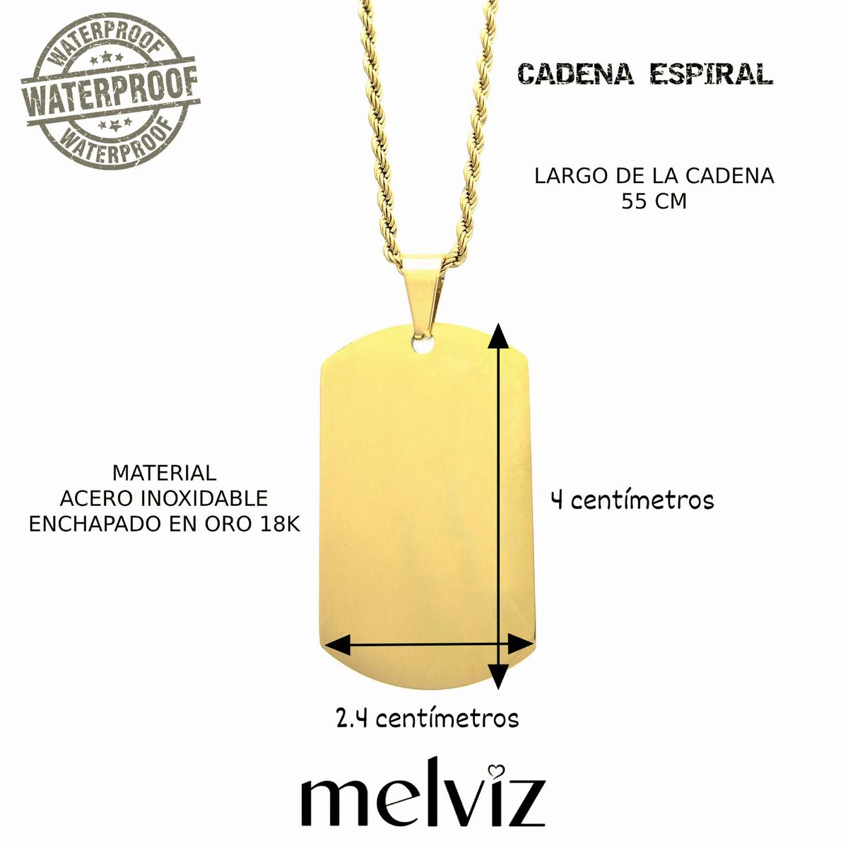 GENERICO - Collar Espiral + Placa Militar dorada de acero inoxidable para Hombre