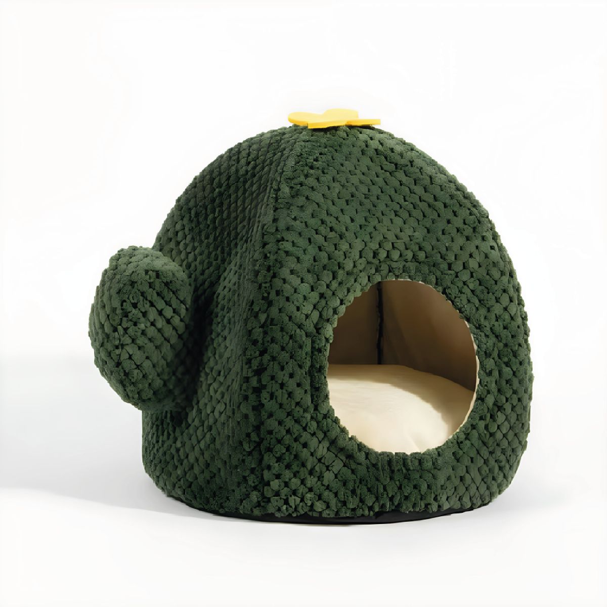 S&T - Cama Cactus Cueva Para Gatos Chenille Verde Oscuro