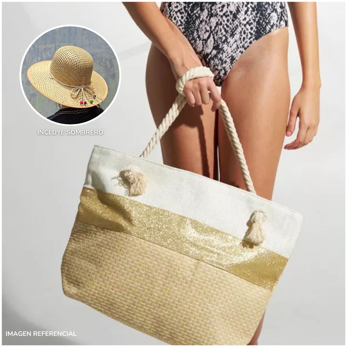 INSPIRA MARKET - Bolso Cartera de Playa con Sombrero