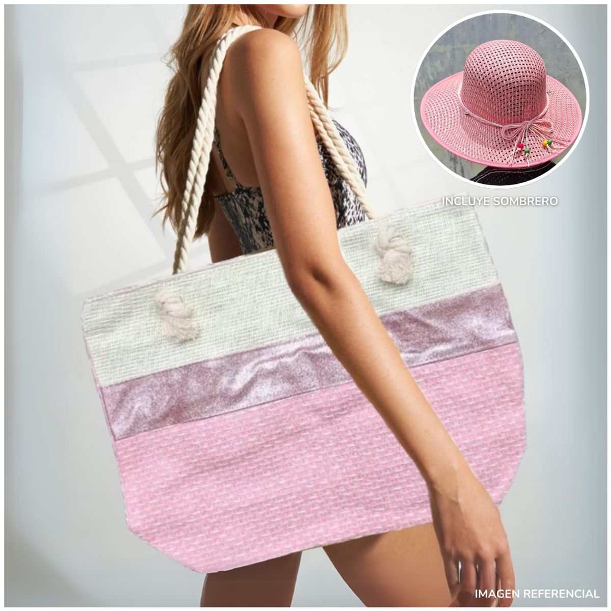 INSPIRA MARKET - Bolso Cartera de Playa con Sombrero