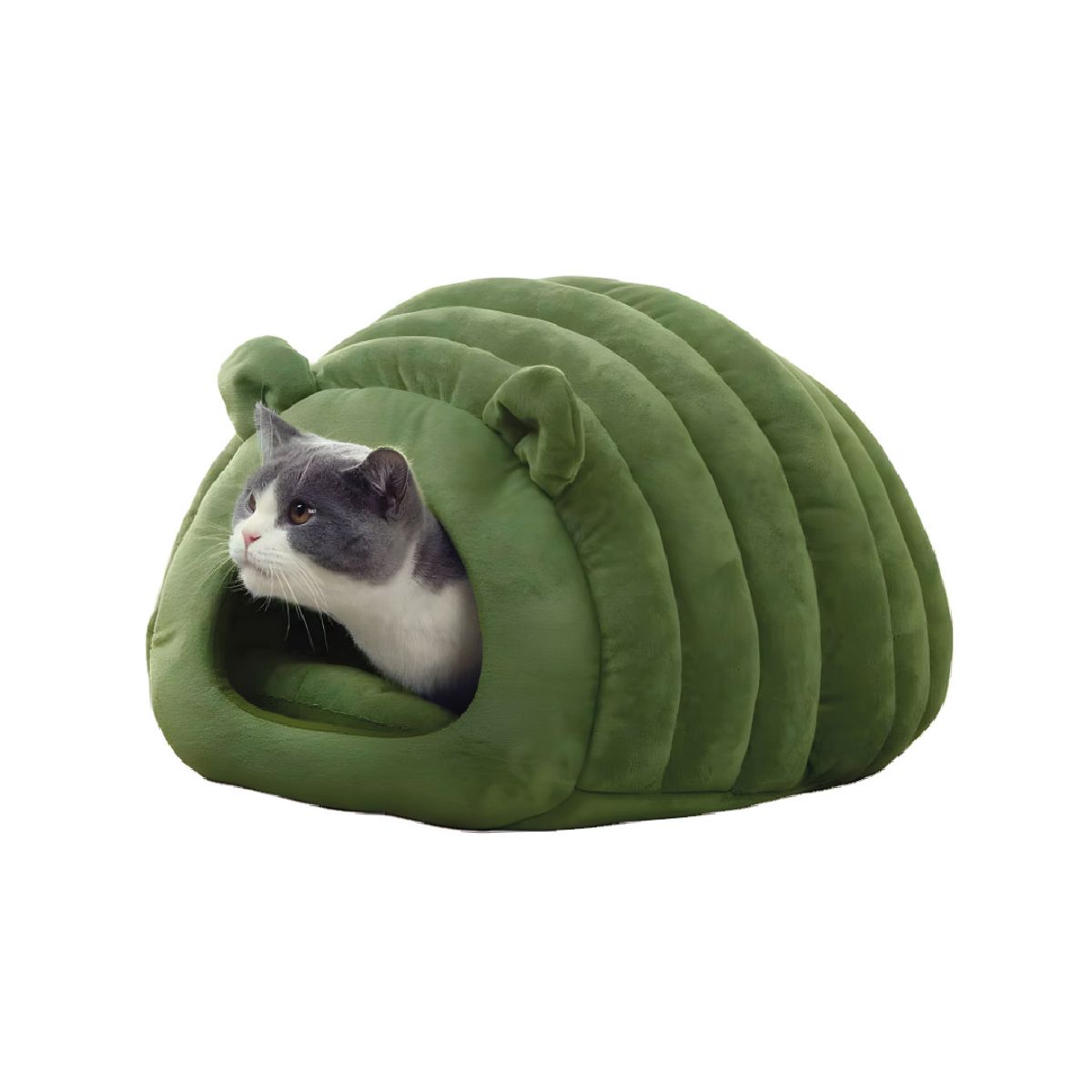 S&T - Cama Oruga Cueva Para Gatos Suave Acogedora Verde - Talla S