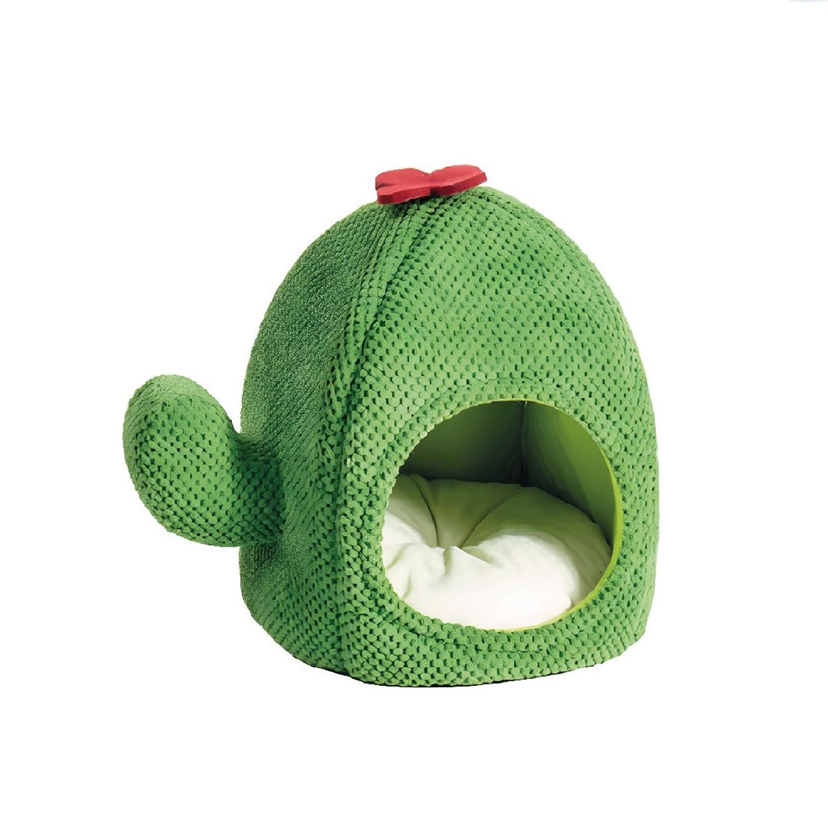 S&T - Cama Cactus Cueva Para Gatos Chenille Verde