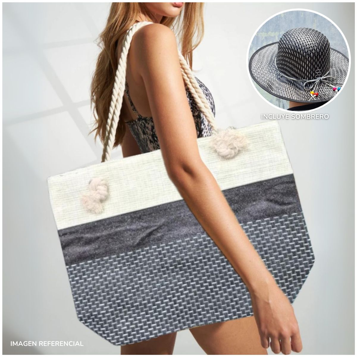 INSPIRA MARKET - Bolso Cartera de Playa con Sombrero