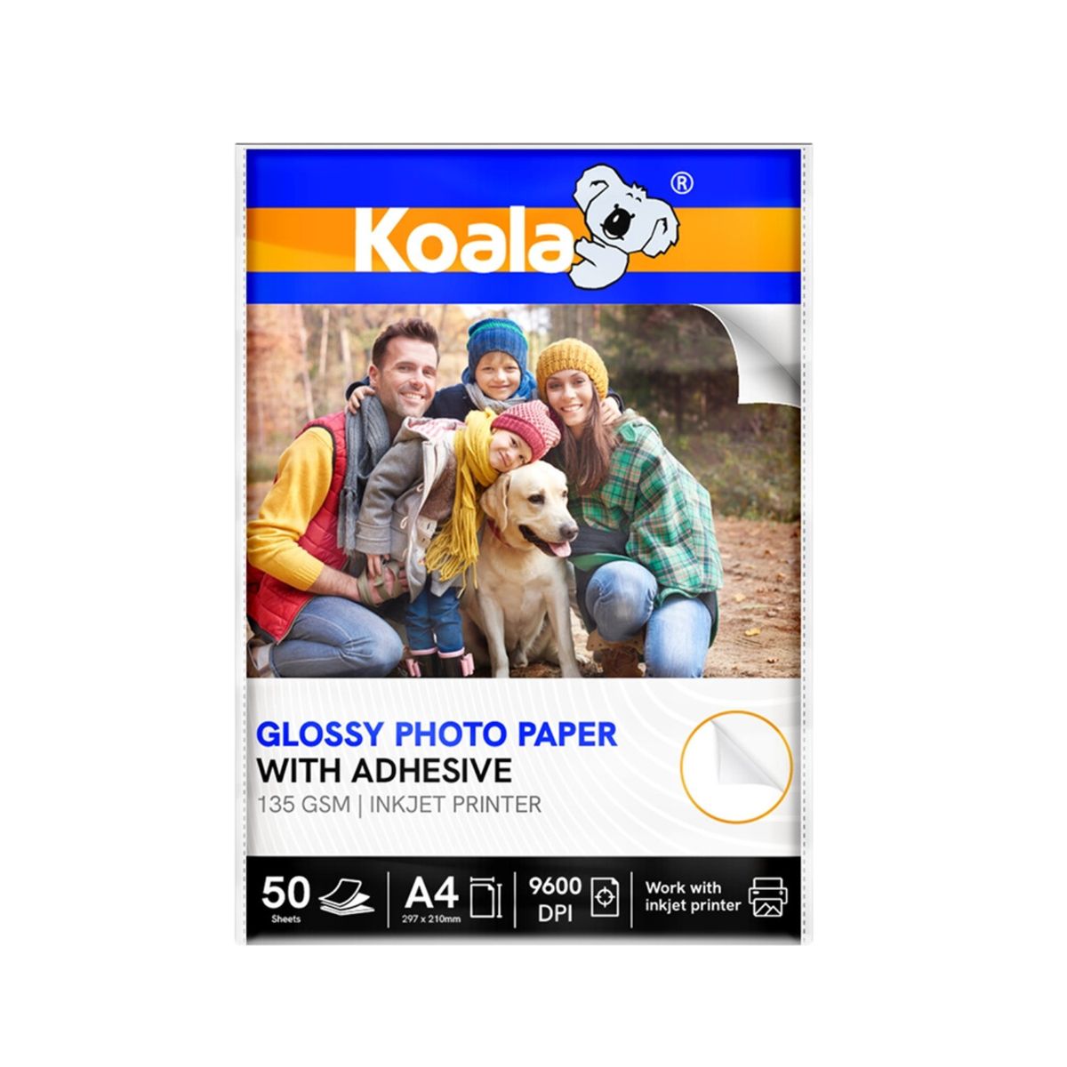 KOALA - Papel Fotográfico Brillante Adhesivo A4 135g 50 hojas