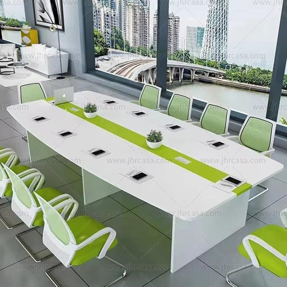 DMUEBLES - DM MESA DE TRABAJO/CONFERENCIA ZAPMAN 300 CM - VERDE LIMON/BLANCO