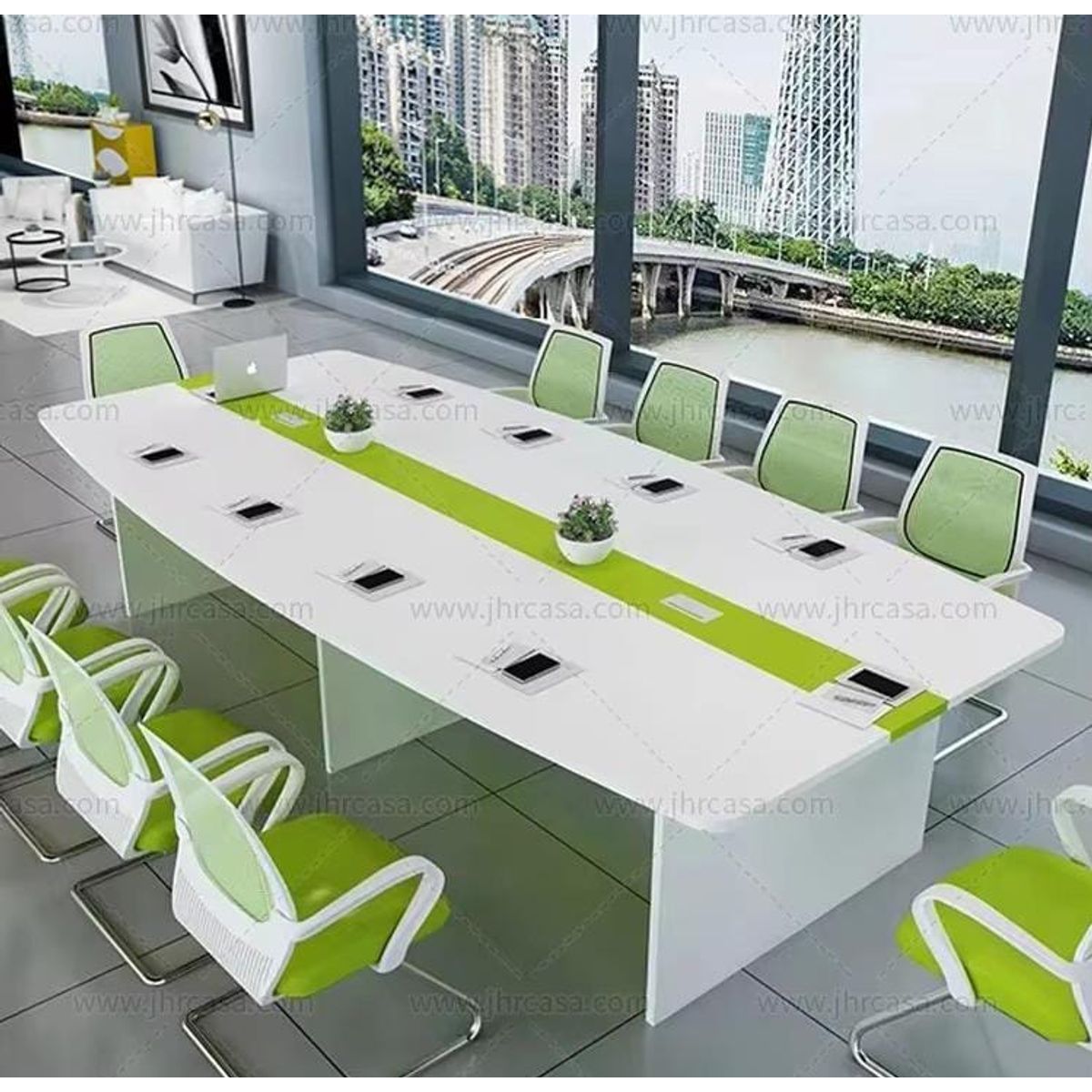 DMUEBLES - DM MESA DE TRABAJO/CONFERENCIA ZAPMAN 300 CM - VERDE LIMON/BLANCO