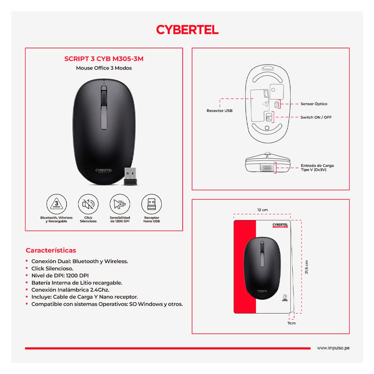 CYBERTEL - SCRIPT 3 BLACK CYB M305-3M MOUSE CYBERTEL