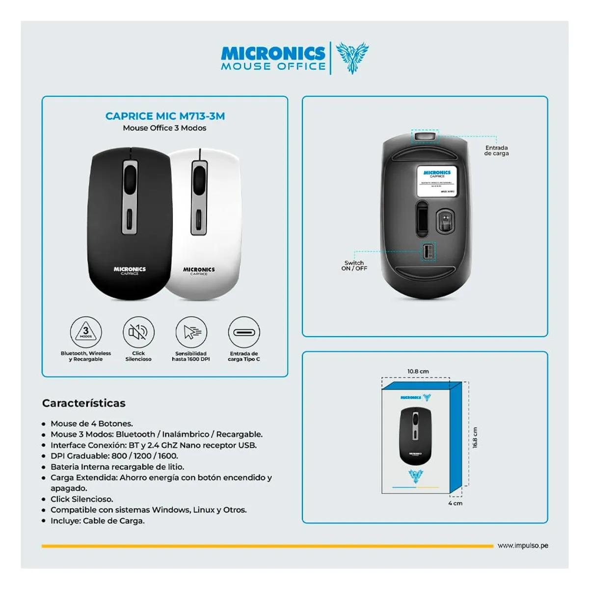 MICRONICS - CAPRICE BLACK  M713-3m MOUSE  MICRONICS