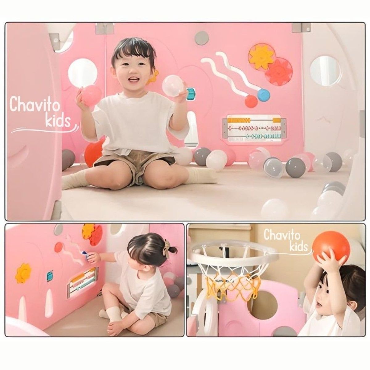 GENERICO - CORRAL 14 PANELES CERCO PLEGABLE ELEFANTE C/ ARO DE ENCESTAR ROSADO